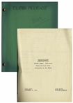Moe Howards 8pp. Script Dated September 1952 for The Three Stooges Film Bubble Trouble, Working Title Drugstore Dubs -- Signed by Moe on Cover & With Additional Call Sheet -- Very Good